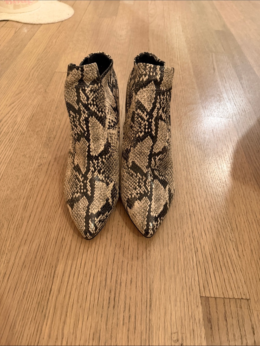 Women’s Snake Print Pointed Toe Ankle Boots - Beige/Black Franco Sarto